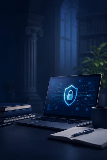 illustration of laptop in academic office