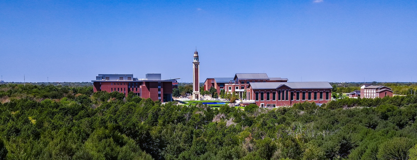 aerial view of campus from trail