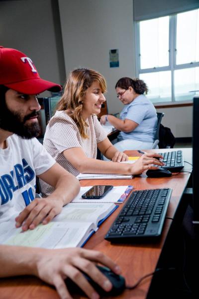 Students Working on Assignments in the UNT Dallas Computer Lab