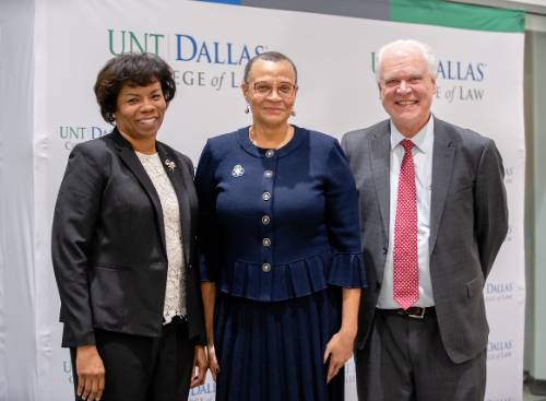 (Left to Right) UNT Dallas Provost Dr. Betty Stewart. UNT Dallas College of Law Dean Felicia Epps, UNT Dallas President Bob Mong