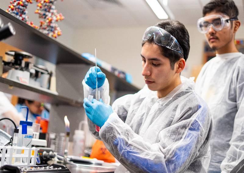 Students Conduct An Experiment in A UNT Dallas Science Lab