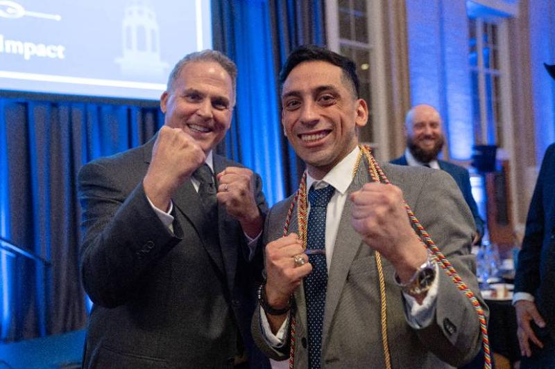 Noe Mendoza Jr and President Warren von Eschenbach at the UNT Dallas 15th Anniversary Gala on April 30, 2026