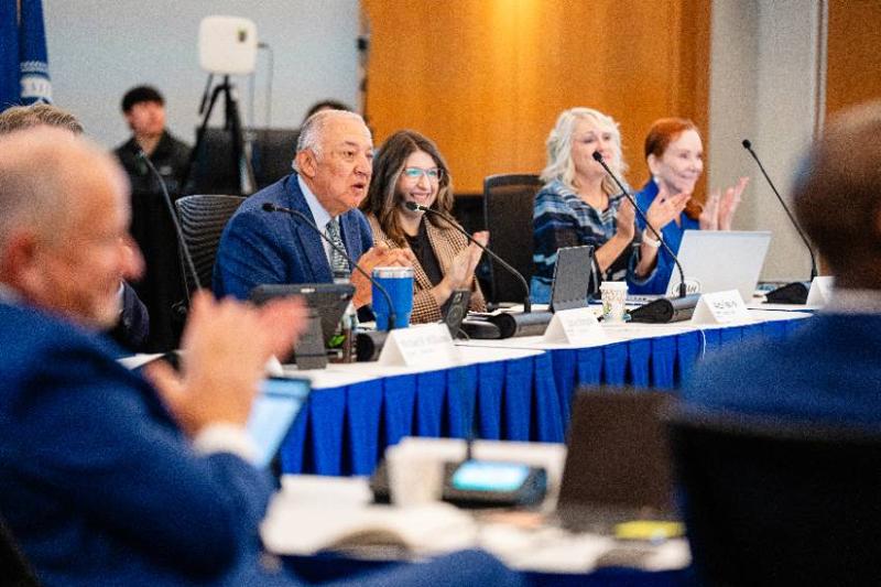 UNT System Board Chairman Carlos Munguia Commends the Law Students as Other Regents Applaud at the August 13, 2026, Board Meeting at UNT Dallas
