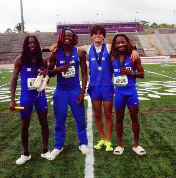 4x400 Relay Team (left to right): Jahaden Jackson, Earnest Ayanugo, Ben Perin and Devin Page
