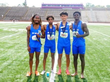 Santos Vega (second from right), Named Most Valuable Player and RRAC All-Conference, with 4x800 Relay Teammates Major McGill IV (right), Who Received the Character Award, Korey Grant (second from left), Newcomer of the Year Award and Devin Page (left), Who Received the Character Award