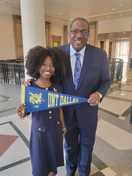 Hana with State Sen. Royce West at the State Capitol in Austin