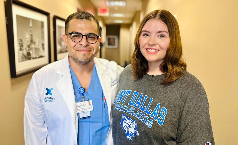 Maddie with Dr. Edgar Araiza at Methodist Dallas Hospital in 2024 on the Day Screws Were Removed from Her Hips