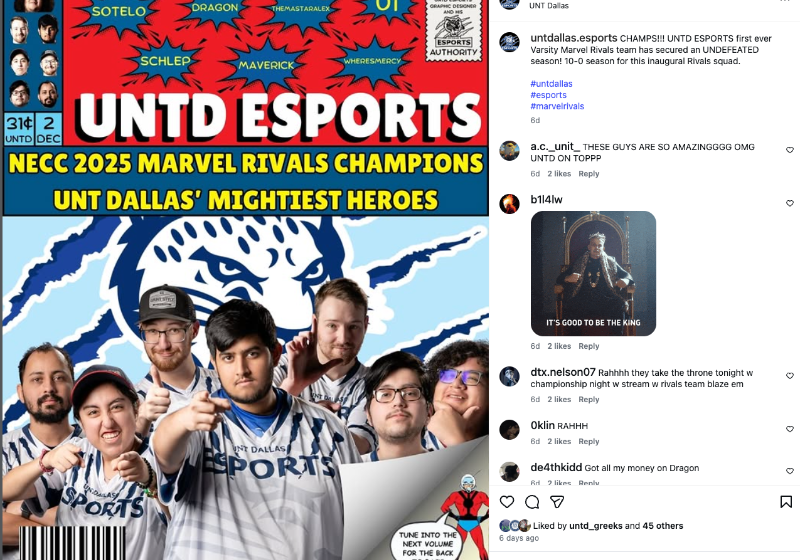 The eSports Instagram Post Celebrating the Marvel Rivals Team's Championship Win