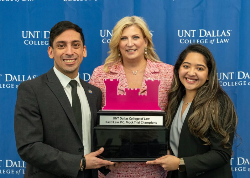 Noe Mendoza Jr with Co-Counsel Celeste Nava (right) After Winning the 2026 Kastl Law Moot Court Competition, with Kastl Law Founder Krisi Kastl 