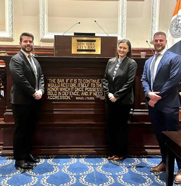 College of Law 3L Students Hamilton Hayers (left), Victoria Saucedo and Andrew Brown at the National Moot Court Competition