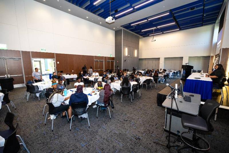 Students Listen to a Session About Applying to College at the First UNT Dallas TRIO Summer Symposium on July 31, 2026