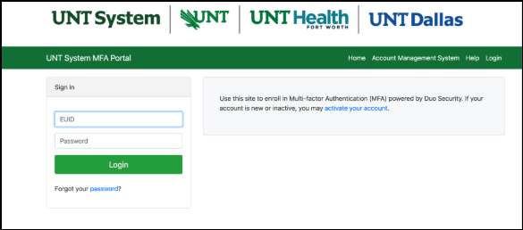 UNT System MFA Portal 