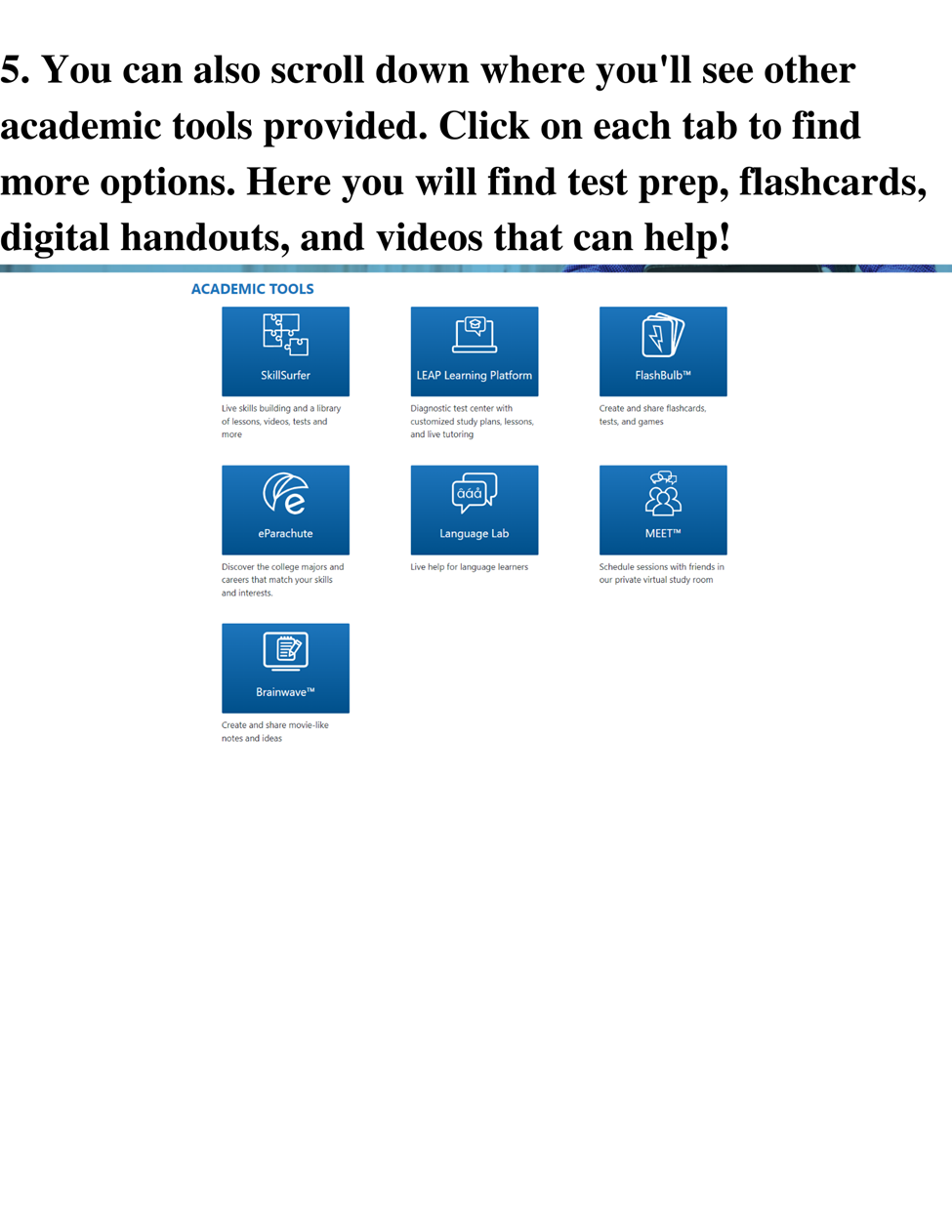 image shows other academic tools provided
