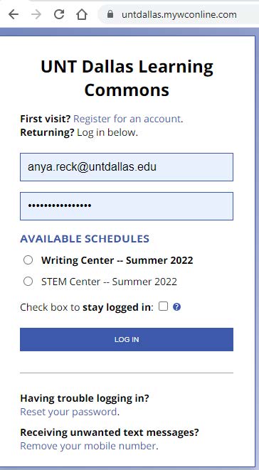 image of wconline login page