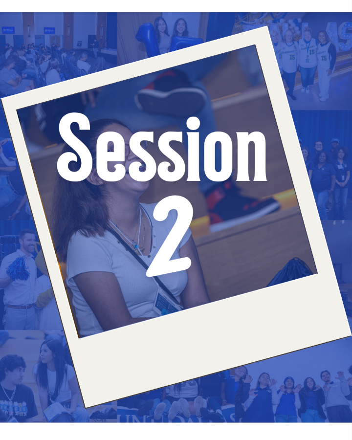 Blue tile that say "Session 2"